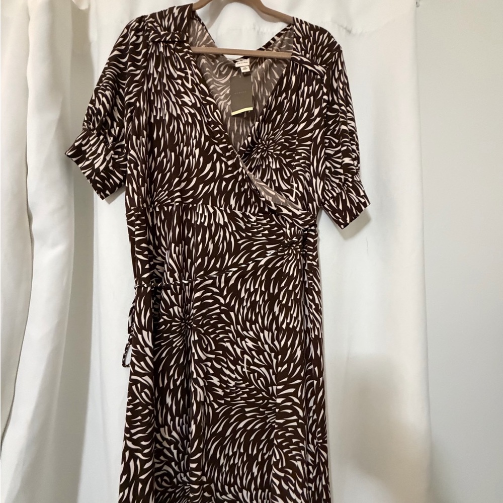 Merona Brown and Cream Printed Wrap Midi Dress